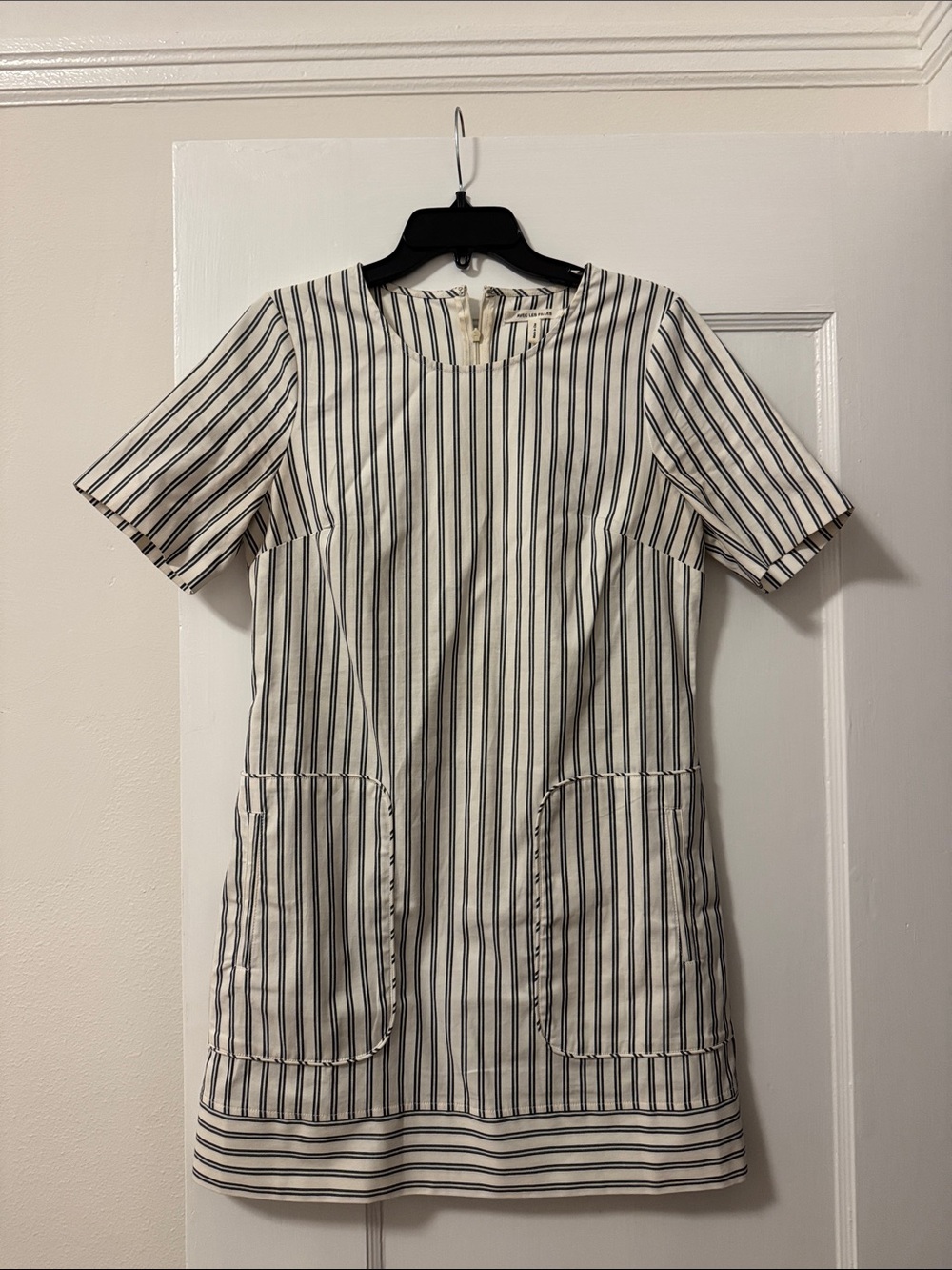 Avec Les Filles White and Navy Striped Mini Dress